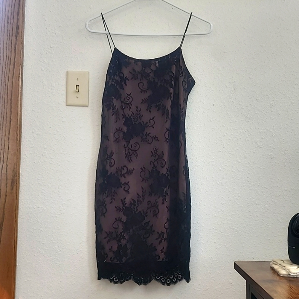 Black lace spaghetti strap mini dress